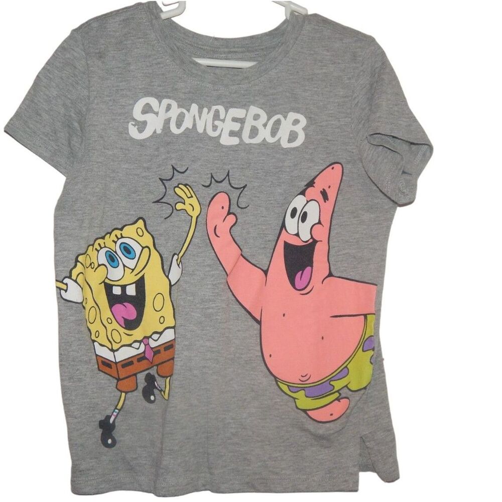 SpongeBob SquarePants Girls 7/8 Gray Graphic T‑Shirt Spongebob Patrick